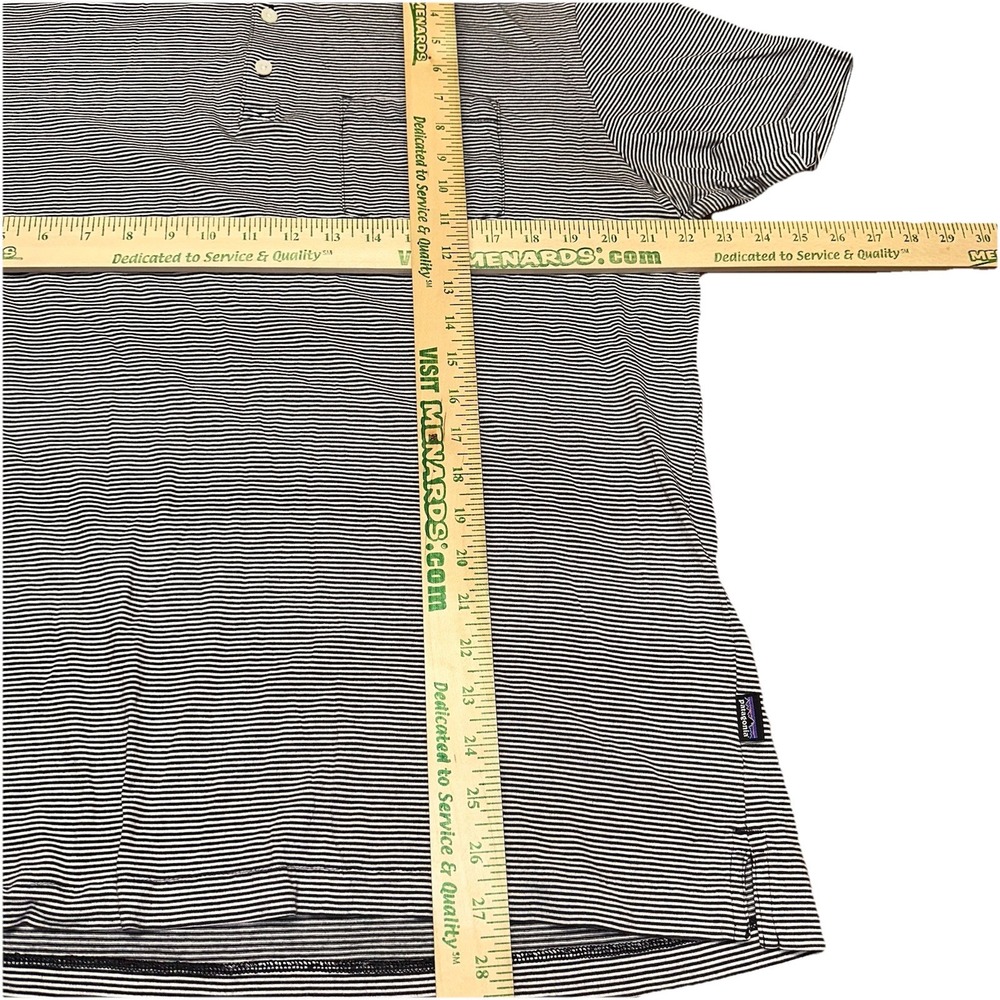 Patagonia Black/White Stripe Organic Cotton Short Sleeve Polo Hike Logo Men's L - Picture 5 of 6
